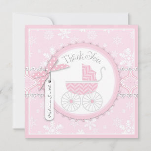 Pink Baby Carriage & Snowflakes Einladung