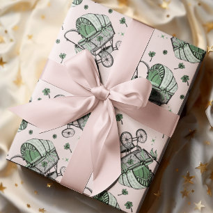 Pink Baby Carriage St Patrick's Day Baby Shower Geschenkpapier