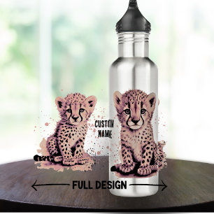 Pink Baby Cheetah Child's Name Edelstahlflasche