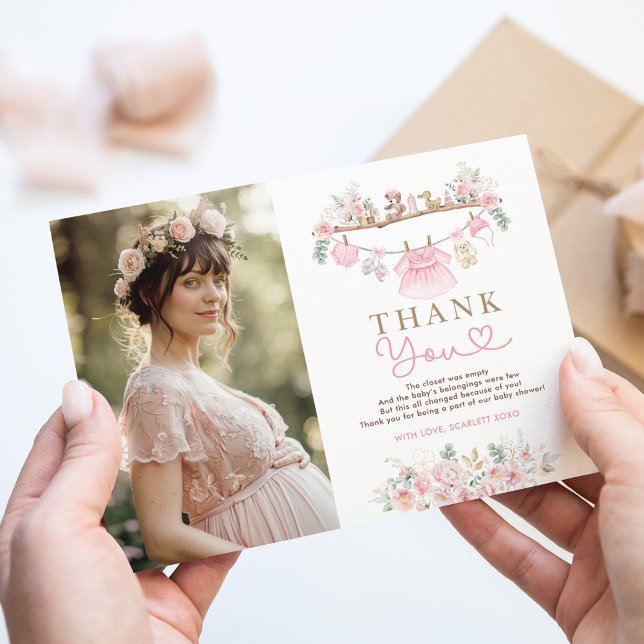 Pink Baby Clothes Girl Wäsche Baby Dusche Dankeskarte (Von Creator hochgeladen)