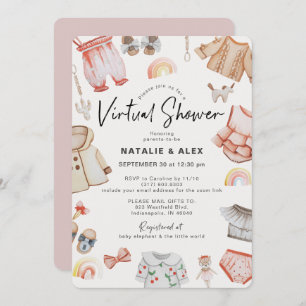 Pink Baby Clothes & Toys Virtual Baby Dusche Einladung