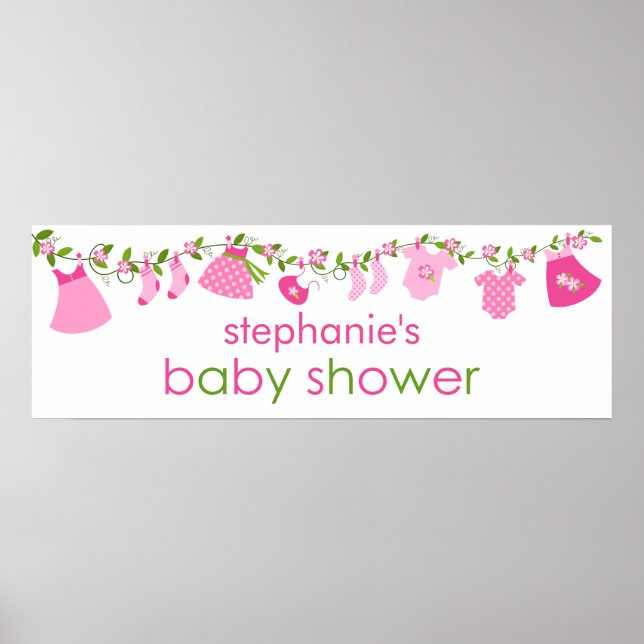 Pink Baby Clothesline Babydusche Banner Poster (Vorne)