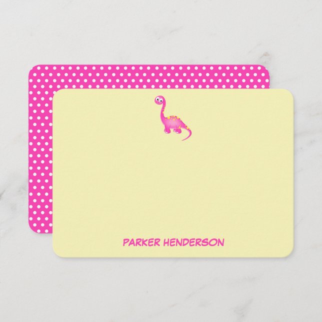 Pink Baby Dinosaur Personalisiert Stationery Dankeskarte (Vorne/Hinten)