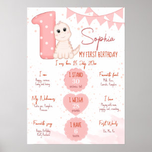 Pink Baby Dinosaurier erster Geburtstag Meilenstei Poster