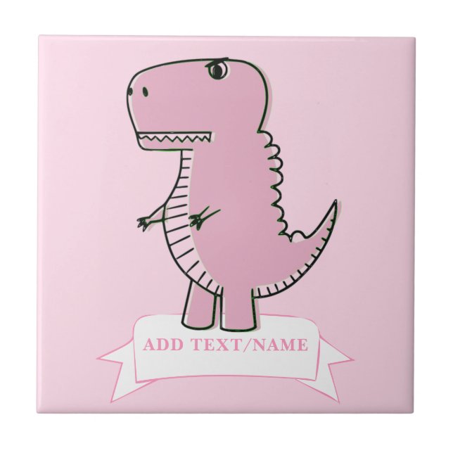 Pink Baby Dinosaurier Zeichnend Custom Fliese (Vorderseite)