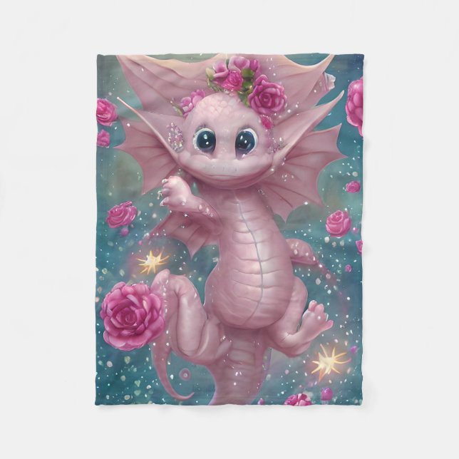 Pink Baby Dragon Fleecedecke (Vorderseite)