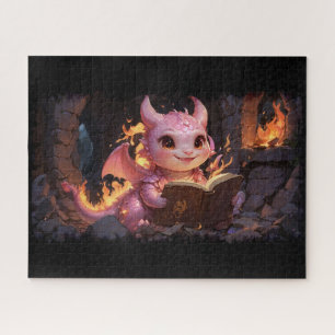 Pink Baby Dragon liest ein Buch Puzzle