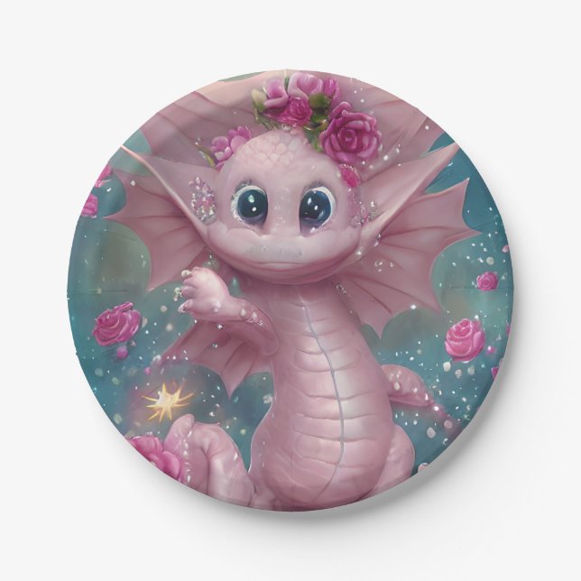 Pink Baby Dragon Pappteller (Vorderseite)