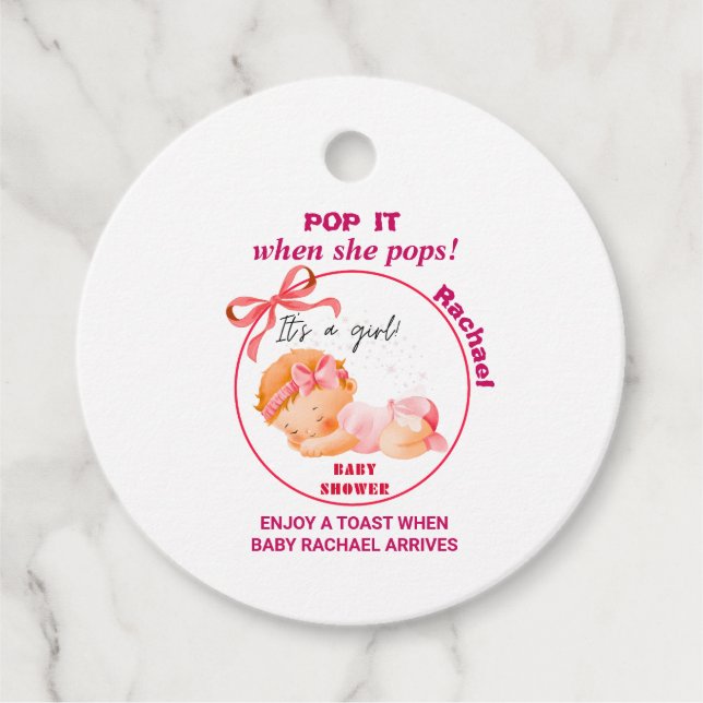 Pink Baby Dusche, Baby Girl Dusche Geschenkanhänger (Vorderseite)
