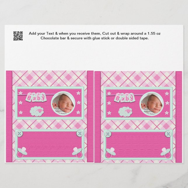 Pink Baby Dusche Bar Wrappers Gastgeschenke (Vorderseite)
