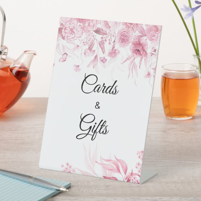 Pink Baby Dusche Blumenkarte & Geschenke Sockelschild (In Situ)