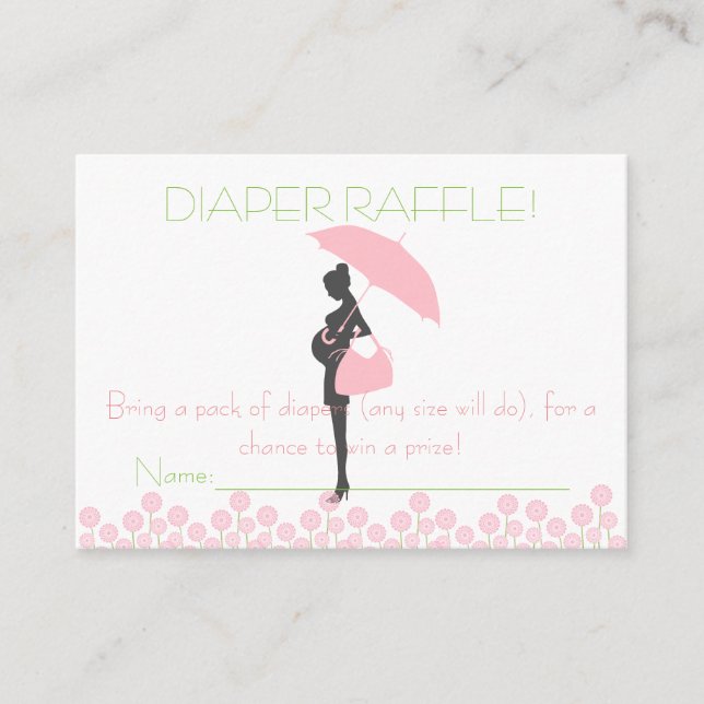 Pink Baby Dusche Silhouette Windeln Raffle Tickets Begleitkarte (Vorderseite)