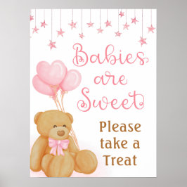 Pink Baby Dusche Teddy Bear Dessert Tafelschild Poster
