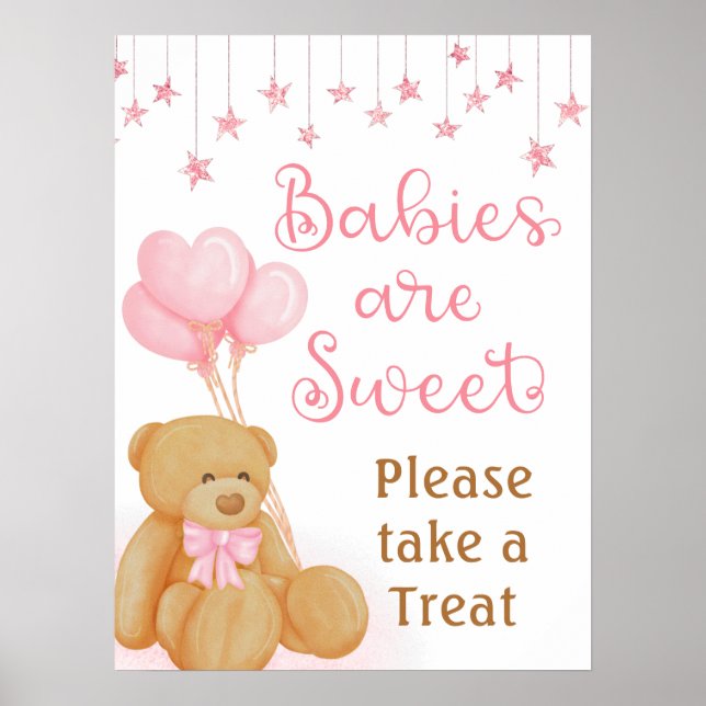 Pink Baby Dusche Teddy Bear Dessert Tafelschild Poster (Vorne)