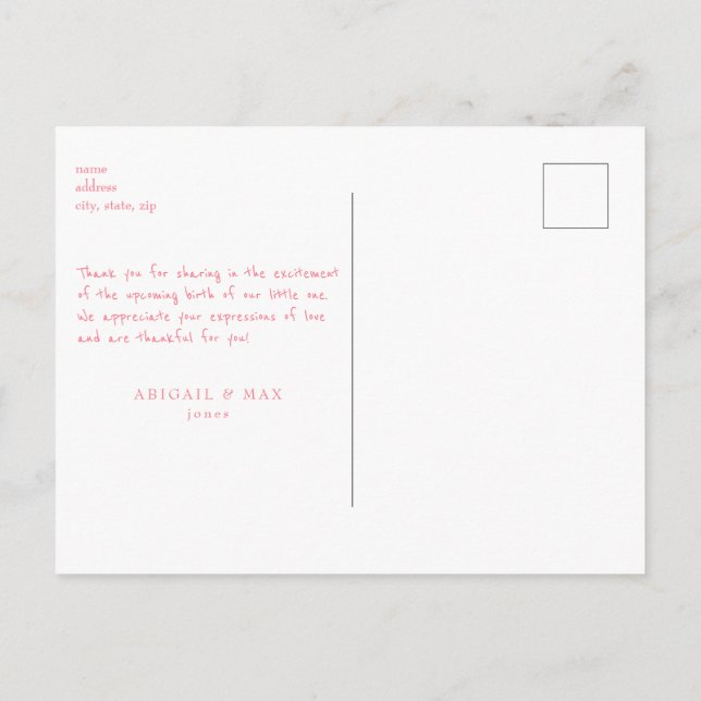 Pink Baby Dusche Ultrasound Danke Postkarte (Rückseite)