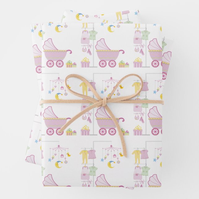 Pink Baby Dusche Umhängeblatt Geschenkpapier Set (Beispiel)
