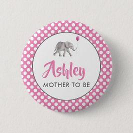 Pink Baby Elephant Babydusche Name Button