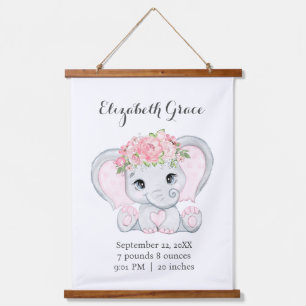Pink Baby Elephant Birth Stats Baby Duschgeschenk Wandteppich Mit Holzrahmen