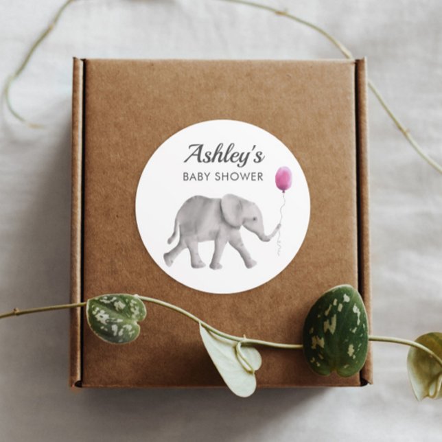 Pink Baby Elephant Dusche Gefallen Sticker, Gesche Runder Aufkleber (Von Creator hochgeladen)
