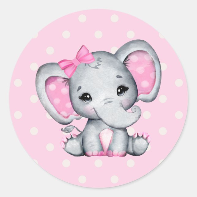 Pink Baby Elephant mit Polka Dot Oars Runder Aufkleber (Vorderseite)