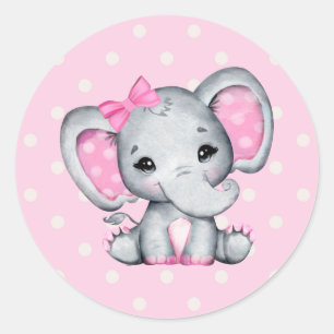 Pink Baby Elephant mit Polka Dot Oars Runder Aufkleber