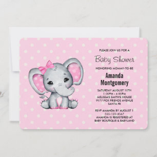 Pink Baby Elephant mit Polka Dots Baby Dusche Einladung