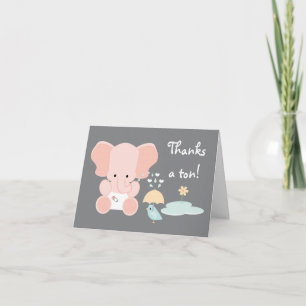 Pink Baby Elephant und Bird Baby Dusche Vielen Dan Dankeskarte