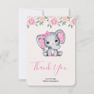 Pink Baby Elephant und Rose Grenze Dankeskarte