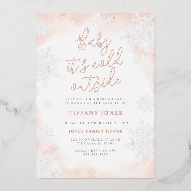 Pink Baby es ist kalt draußen Babydusche Folieneinladung (Vorderseite)