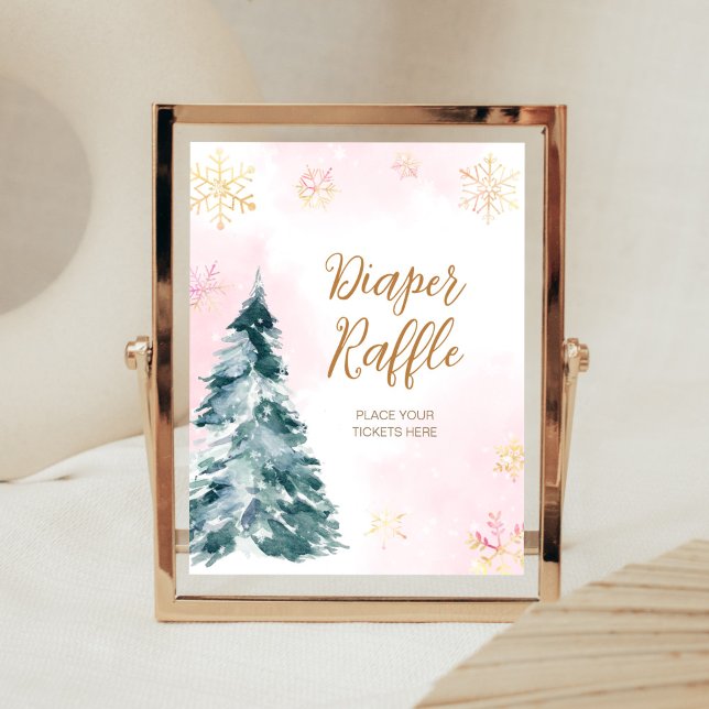 Pink Baby Es ist kalt draußen Windelwölfe Poster (Pink Gold Winter Cold Outside Baby Shower Diaper Raffle Sign)