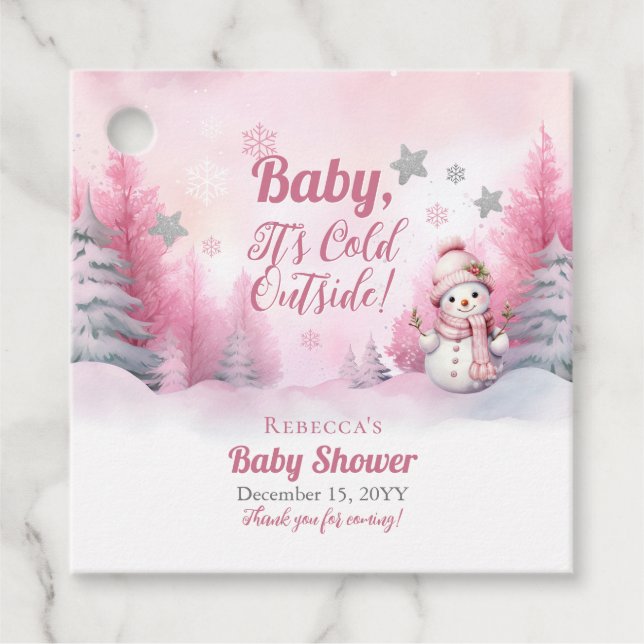 Pink Baby Es ist kalte Outside Snow Girl Babydusch Geschenkanhänger (Vorderseite)