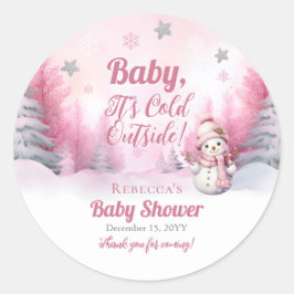 Pink Baby Es ist kalte Outside Snow Girl Babydusch Runder Aufkleber