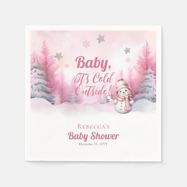Pink Baby Es ist kalte Outside Snow Girl Babydusch Serviette (Vorderseite)