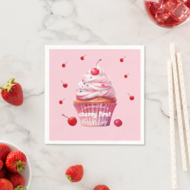 Pink Baby First Cherry & Cupcake Geburtstagsparty Serviette