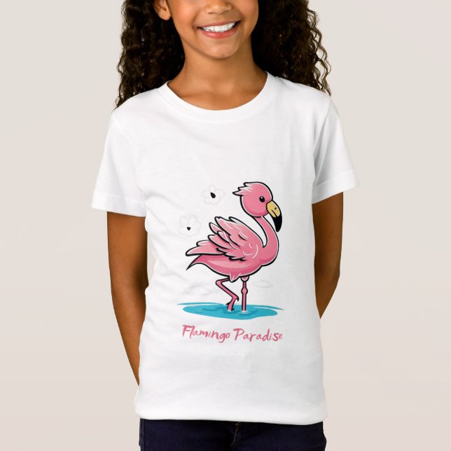 Pink Baby Flamingo im Wasser T-Shirt (Vorderseite)