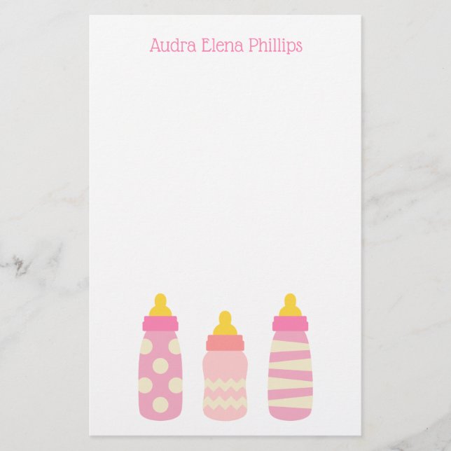 Pink Baby Flaschen Personalisiert Stationery (Vorderseite)