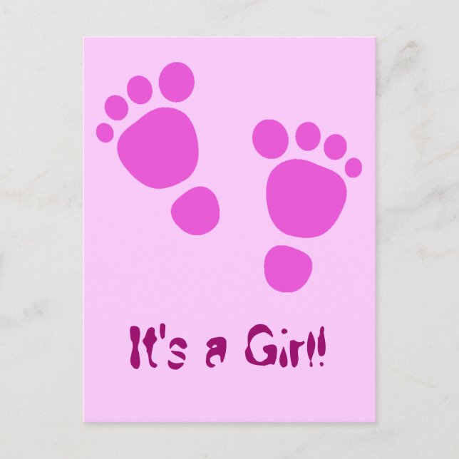 Pink Baby Footprint Es ist ein Mädchen! Postkarte (Vorderseite)