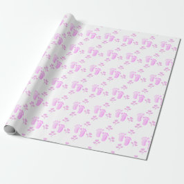 Pink Baby Footprints and Hearts On White Geschenkpapier