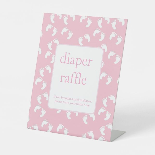 Pink Baby Footprints Diaper Raffle Baby Shower  Sockelschild (Vorderseite)