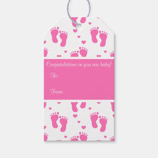 Pink Baby Footprints Geschenkanhänger (Vorderseite)