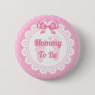 Pink Baby Footprints Mommy to Be Baby Shower Button