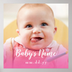 Pink Baby Foto (Personalisieren Sie Text und Foto) Poster