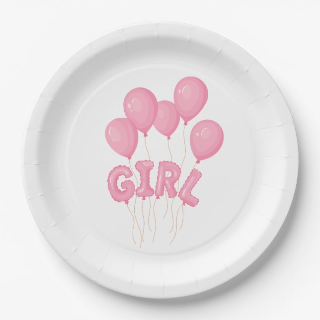 Pink Baby Girl Balloon Celebration - Cute Nursery  Pappteller (Vorderseite)