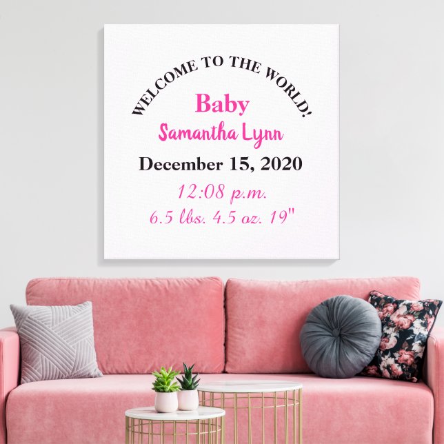 Pink Baby Girl Birth Stats Leinwanddruck (Insitu (Wohnzimmer))