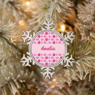 Pink Baby Girl Butterfets and Blume Individuelle N Schneeflocken Zinn-Ornament