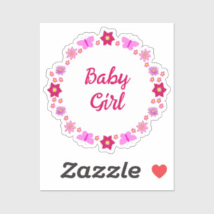 Pink Baby Girl Butterfets und Blume nach Maß Aufkleber