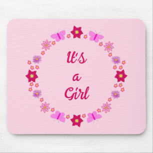 Pink Baby Girl Butterfets und Blume nach Maß Mousepad