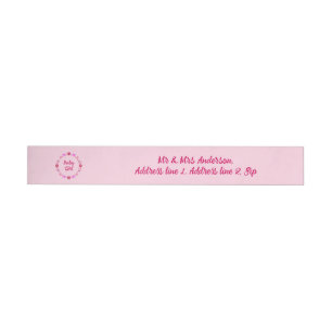 Pink Baby Girl Butterfets und Blume nach Maß Rundum-Adressaufkleber