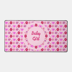 Pink Baby Girl Butterfets und Blume nach Maß Schreibtischunterlage