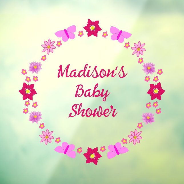 Pink Baby Girl Butterflies und Blume Babydusche Fensteraufkleber (Blatt 3)